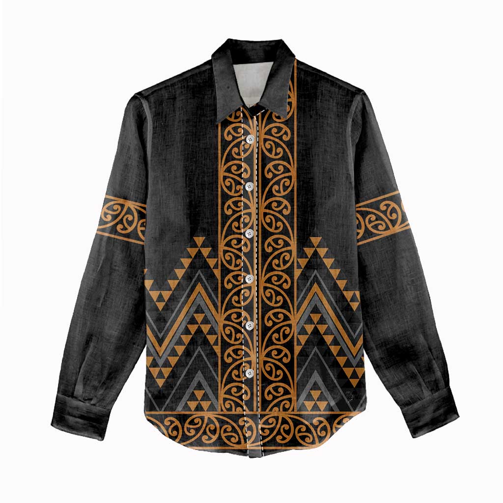 Gold Aotearoa Mangopare Kowhaiwhai and Niho Taniwha Women Casual Shirt Maori New Zealand
