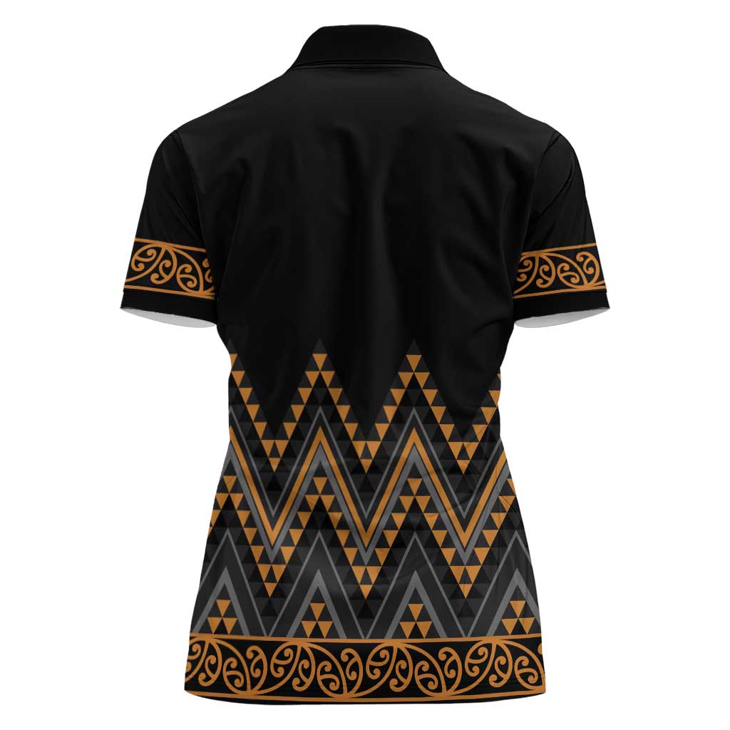 Gold Aotearoa Mangopare Kowhaiwhai and Niho Taniwha Women Polo Shirt Maori New Zealand LT14 - Polynesian Pride