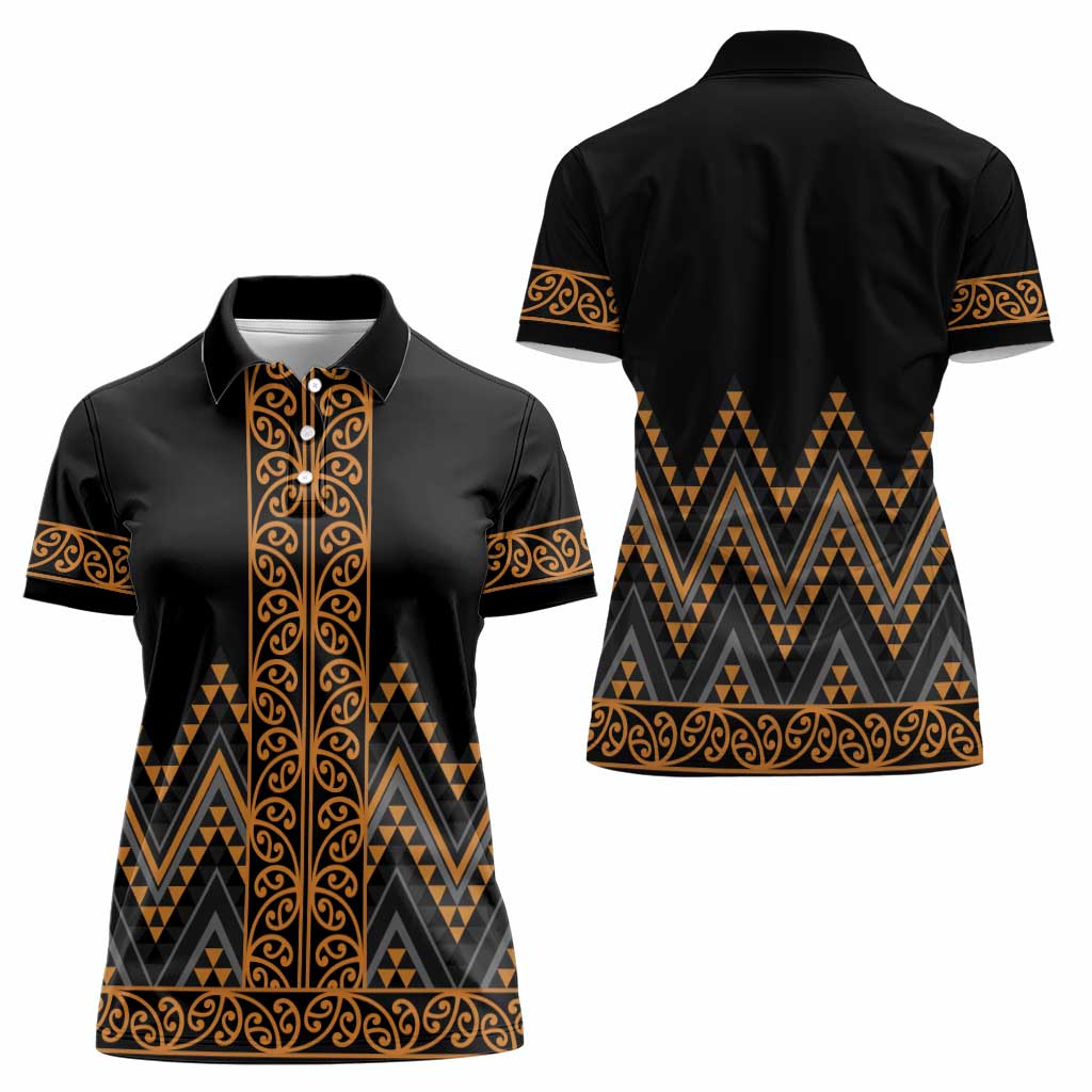 Gold Aotearoa Mangopare Kowhaiwhai and Niho Taniwha Women Polo Shirt Maori New Zealand LT14 - Polynesian Pride