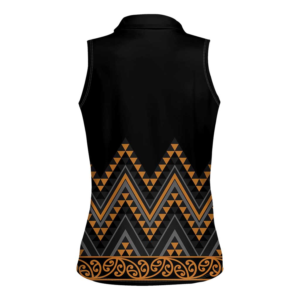 Gold Aotearoa Mangopare Kowhaiwhai and Niho Taniwha Women Sleeveless Polo Shirt Maori New Zealand LT14 - Polynesian Pride