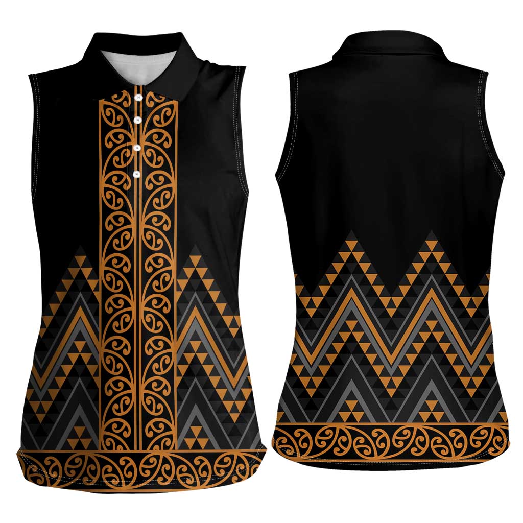 Gold Aotearoa Mangopare Kowhaiwhai and Niho Taniwha Women Sleeveless Polo Shirt Maori New Zealand LT14 - Polynesian Pride