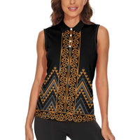 Gold Aotearoa Mangopare Kowhaiwhai and Niho Taniwha Women Sleeveless Polo Shirt Maori New Zealand LT14 - Polynesian Pride