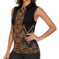 Gold Aotearoa Mangopare Kowhaiwhai and Niho Taniwha Women Sleeveless Polo Shirt Maori New Zealand LT14 - Polynesian Pride