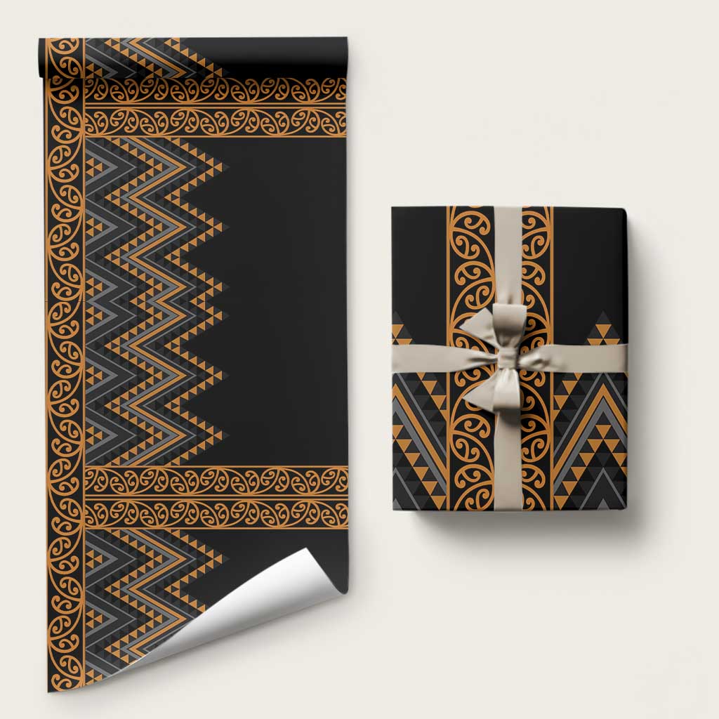 Gold Aotearoa Mangopare Kowhaiwhai and Niho Taniwha Wrapping Paper Maori New Zealand LT14 58" × 23" Gold - Polynesian Pride