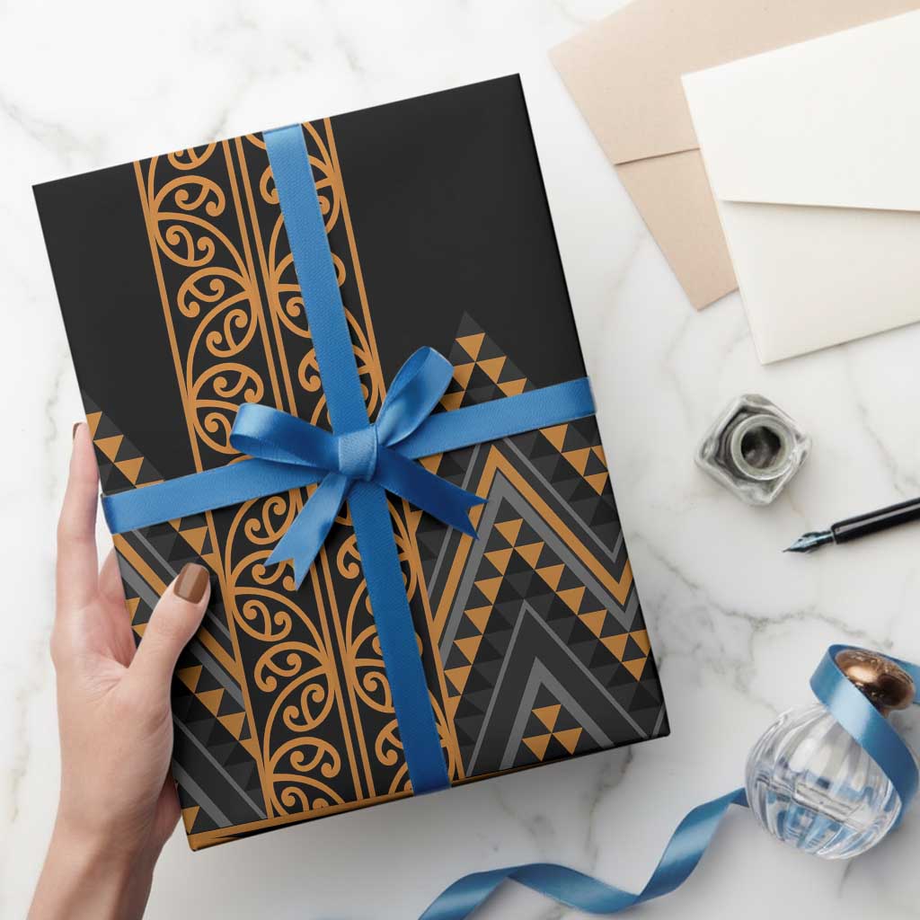 Gold Aotearoa Mangopare Kowhaiwhai and Niho Taniwha Wrapping Paper Maori New Zealand LT14 - Polynesian Pride