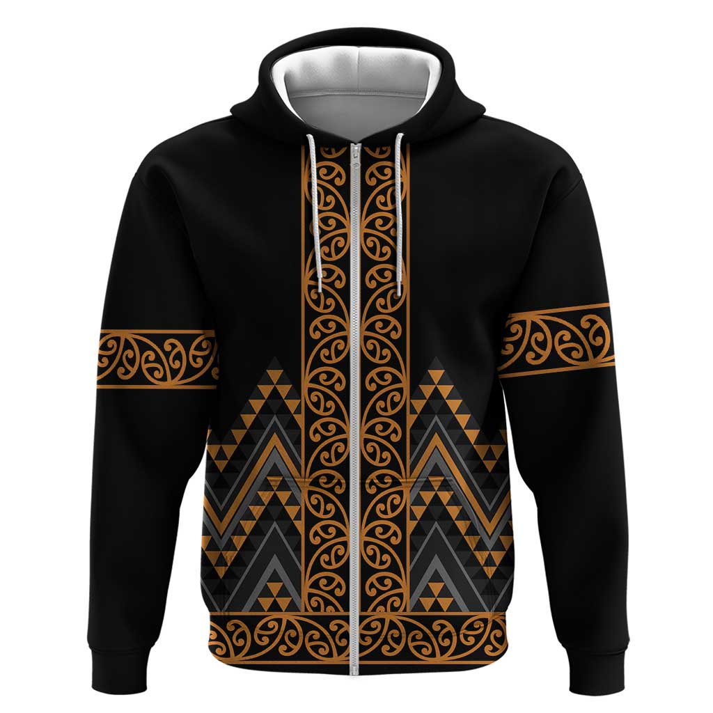Gold Aotearoa Mangopare Kowhaiwhai and Niho Taniwha Zip Hoodie Maori New Zealand LT14 Zip Hoodie Gold - Polynesian Pride