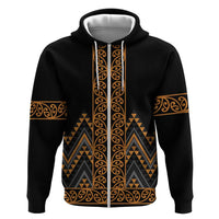 Gold Aotearoa Mangopare Kowhaiwhai and Niho Taniwha Zip Hoodie Maori New Zealand LT14 Zip Hoodie Gold - Polynesian Pride