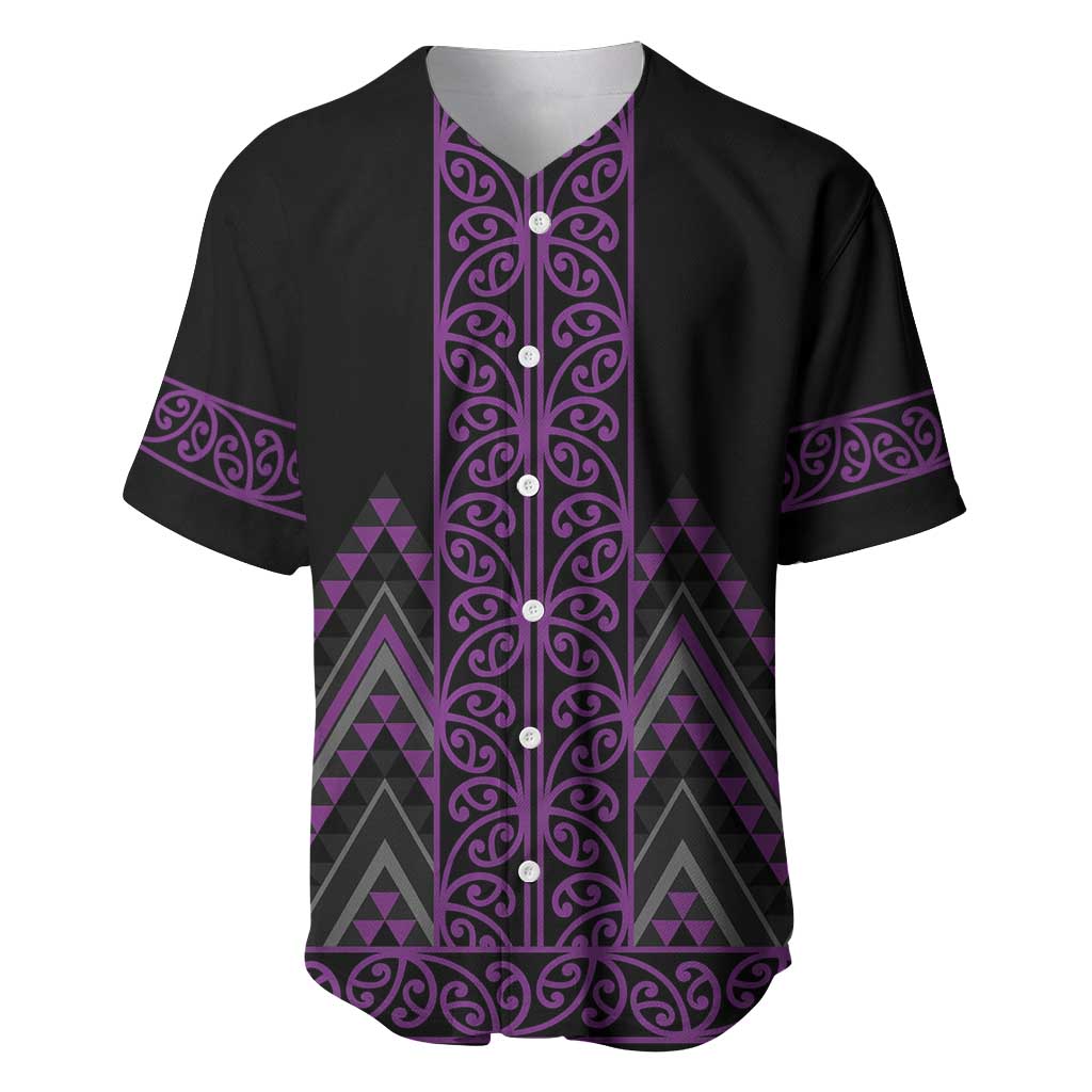Purple Aotearoa Mangopare Kowhaiwhai and Niho Taniwha Baseball Jersey Maori New Zealand LT14 Purple - Polynesian Pride