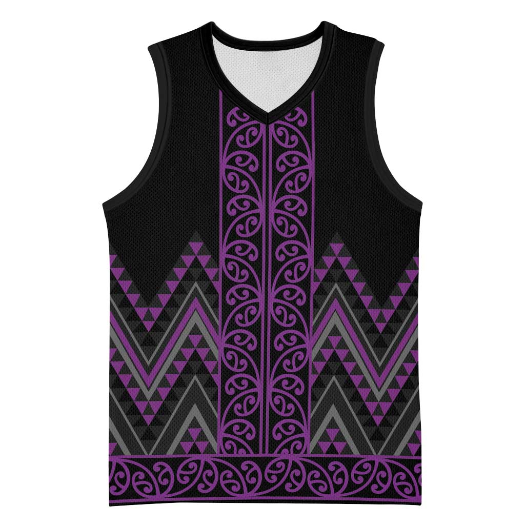 Purple Aotearoa Mangopare Kowhaiwhai Niho Taniwha Basketball Jersey Maori New Zealand LT14 Unisex Purple - Polynesian Pride