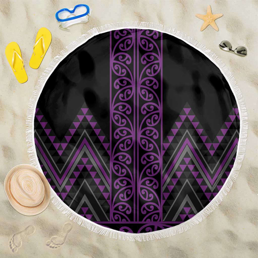 Purple Aotearoa Mangopare Kowhaiwhai and Niho Taniwha Beach Blanket Maori New Zealand LT14 One Size 150cm Purple - Polynesian Pride