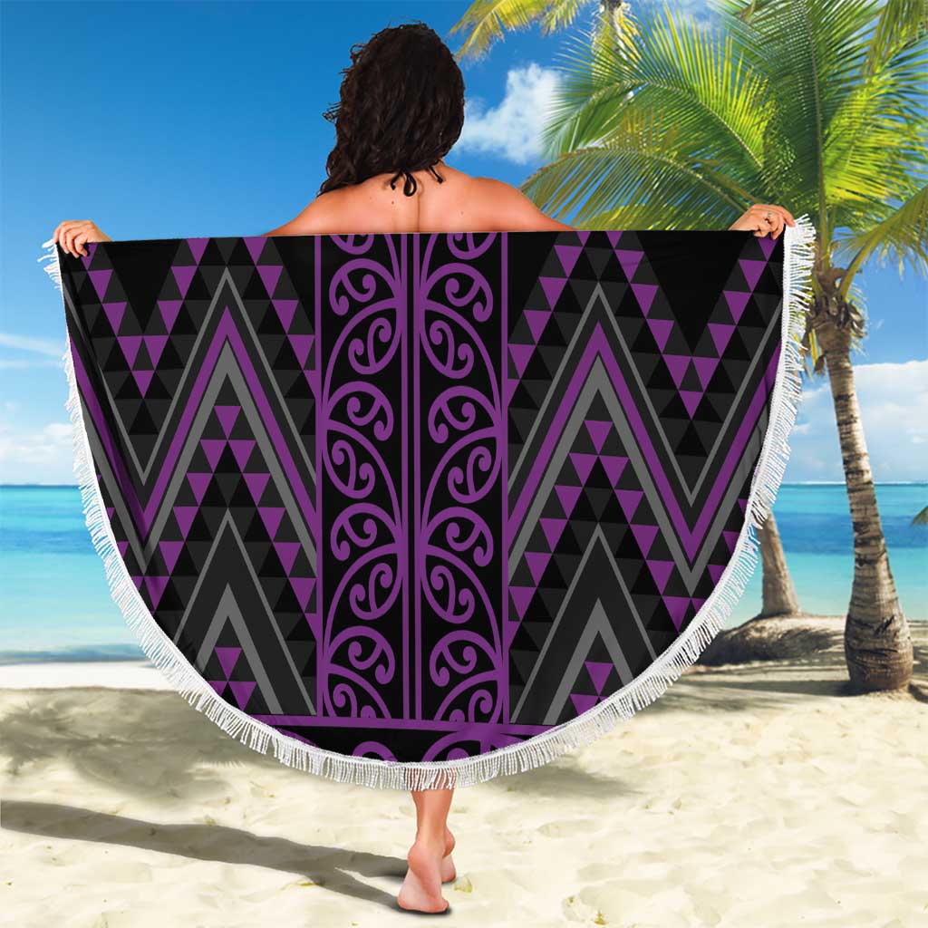 Purple Aotearoa Mangopare Kowhaiwhai and Niho Taniwha Beach Blanket Maori New Zealand LT14 - Polynesian Pride