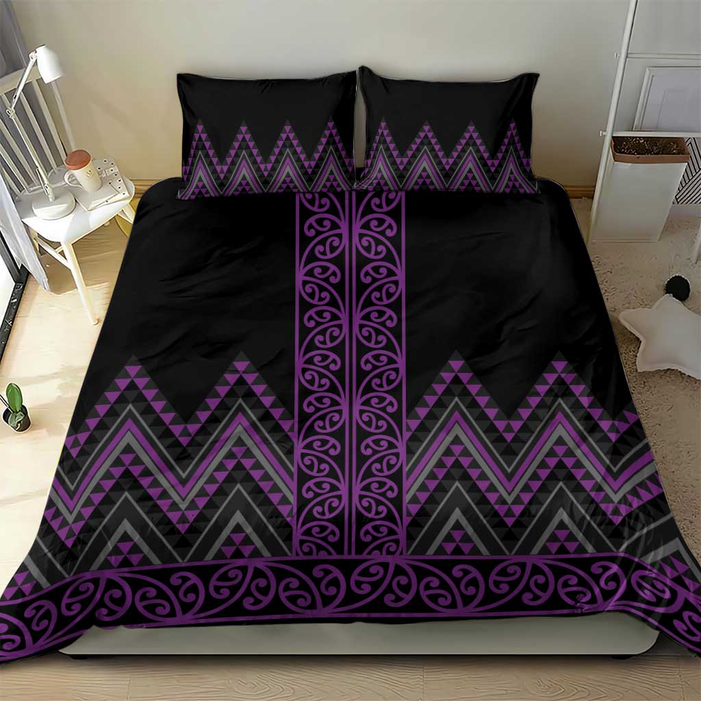 Purple Aotearoa Mangopare Kowhaiwhai and Niho Taniwha Bedding Set Maori New Zealand