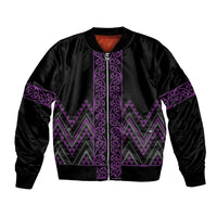 Purple Aotearoa Mangopare Kowhaiwhai and Niho Taniwha Bomber Jacket Maori New Zealand LT14 Unisex Purple - Polynesian Pride