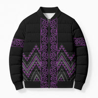 Purple Aotearoa Mangopare Kowhaiwhai Niho Taniwha Bomber Puffer Jacket Maori New Zealand LT14 Unisex Purple - Polynesian Pride