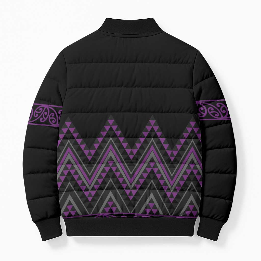 Purple Aotearoa Mangopare Kowhaiwhai Niho Taniwha Bomber Puffer Jacket Maori New Zealand LT14 - Polynesian Pride