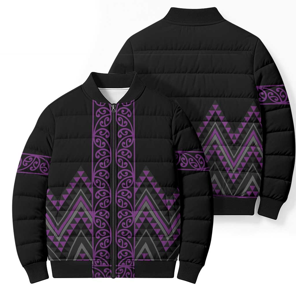 Purple Aotearoa Mangopare Kowhaiwhai Niho Taniwha Bomber Puffer Jacket Maori New Zealand LT14 - Polynesian Pride