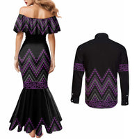 Purple Aotearoa Mangopare Kowhaiwhai and Niho Taniwha Couples Matching Mermaid Dress and Long Sleeve Button Shirt Maori New Zealand LT14 - Polynesian Pride