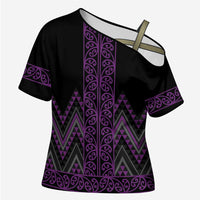 Purple Aotearoa Mangopare Kowhaiwhai Niho Taniwha Cross Shoulder Shirt Maori New Zealand LT14 Female Purple - Polynesian Pride