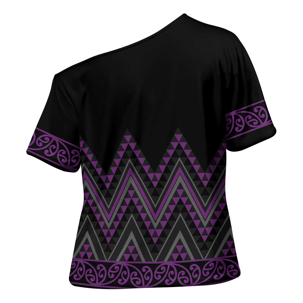 Purple Aotearoa Mangopare Kowhaiwhai Niho Taniwha Cross Shoulder Shirt Maori New Zealand LT14 - Polynesian Pride