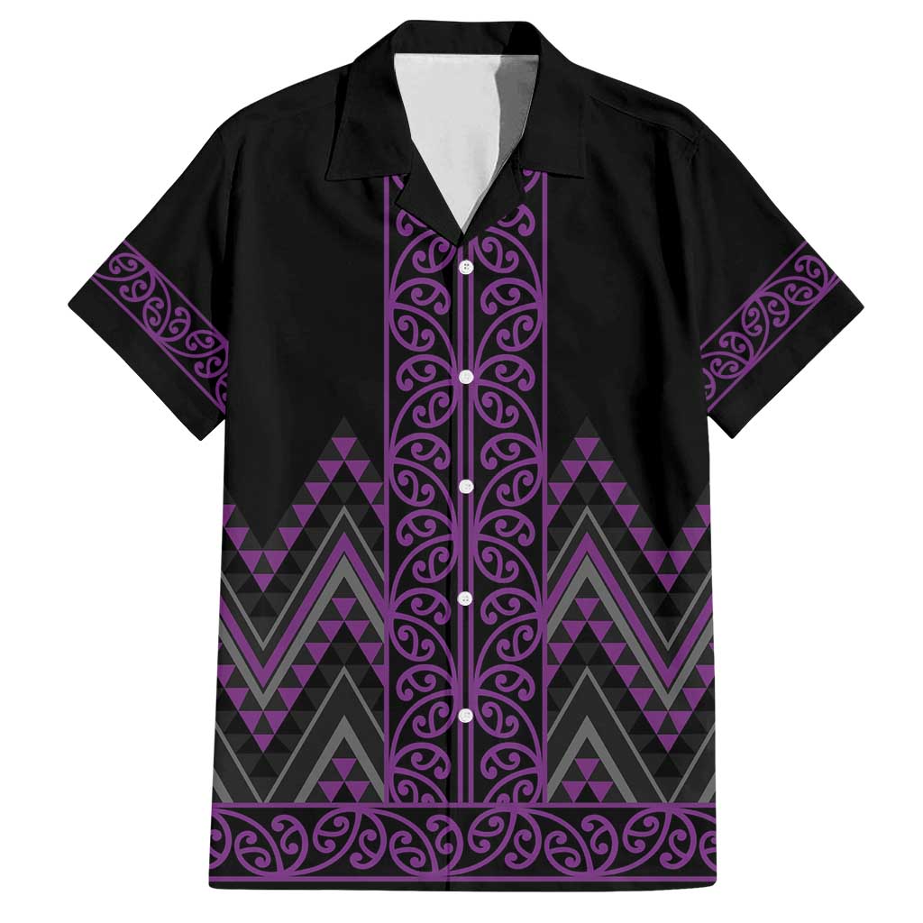 Purple Aotearoa Mangopare Kowhaiwhai and Niho Taniwha Family Matching Long Sleeve Bodycon Dress and Hawaiian Shirt Maori New Zealand LT14 Dad's Shirt - Short Sleeve Purple - Polynesian Pride