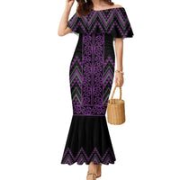 Purple Aotearoa Mangopare Kowhaiwhai and Niho Taniwha Family Matching Mermaid Dress and Hawaiian Shirt Maori New Zealand LT14 Mom's Dress Purple - Polynesian Pride