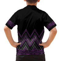 Purple Aotearoa Mangopare Kowhaiwhai and Niho Taniwha Family Matching Off The Shoulder Long Sleeve Dress and Hawaiian Shirt Maori New Zealand LT14 - Polynesian Pride