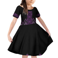 Purple Aotearoa Mangopare Kowhaiwhai and Niho Taniwha Family Matching Off Shoulder Short Dress and Hawaiian Shirt Maori New Zealand LT14 Daughter's Dress Purple - Polynesian Pride