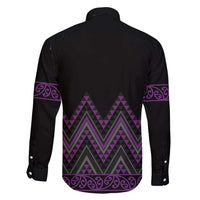 Purple Aotearoa Mangopare Kowhaiwhai and Niho Taniwha Family Matching Off Shoulder Short Dress and Hawaiian Shirt Maori New Zealand LT14 - Polynesian Pride