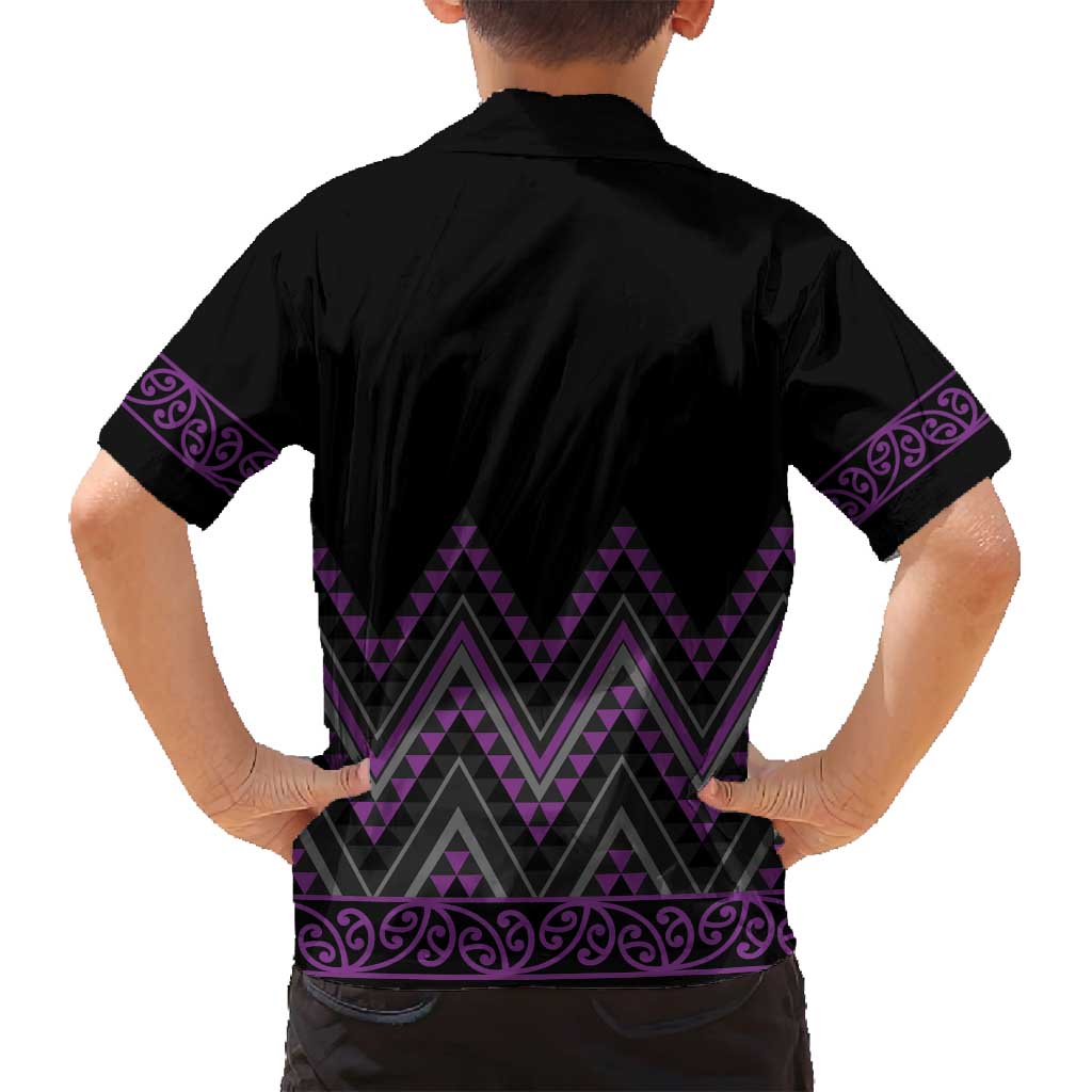 Purple Aotearoa Mangopare Kowhaiwhai and Niho Taniwha Family Matching Puletasi and Hawaiian Shirt Maori New Zealand LT14 - Polynesian Pride