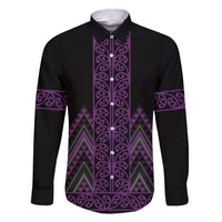 Purple Aotearoa Mangopare Kowhaiwhai and Niho Taniwha Family Matching Short Sleeve Bodycon Dress and Hawaiian Shirt Maori New Zealand LT14 Dad's Shirt - Long Sleeve Purple - Polynesian Pride