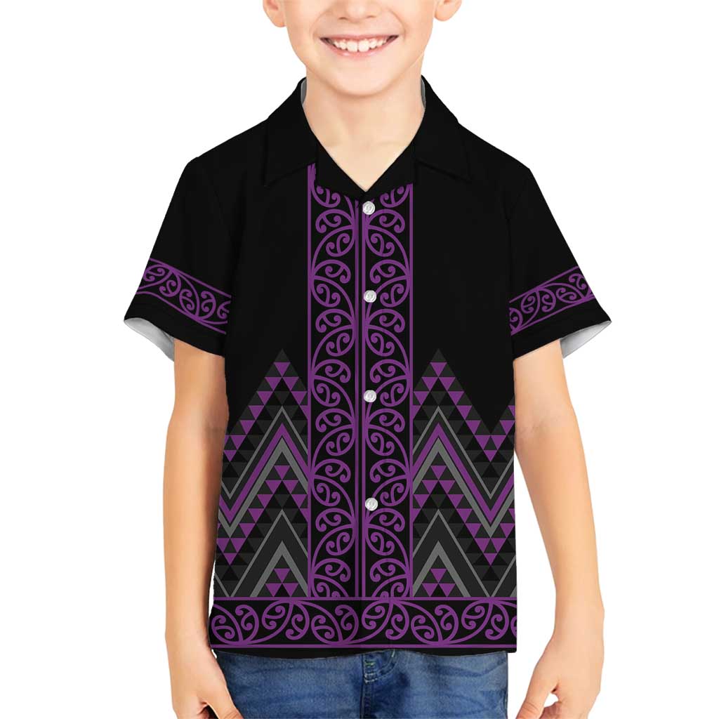 Purple Aotearoa Mangopare Kowhaiwhai and Niho Taniwha Family Matching Summer Maxi Dress and Hawaiian Shirt Maori New Zealand LT14 Son's Shirt Purple - Polynesian Pride