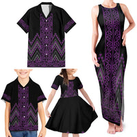 Purple Aotearoa Mangopare Kowhaiwhai and Niho Taniwha Family Matching Tank Maxi Dress and Hawaiian Shirt Maori New Zealand LT14 - Polynesian Pride