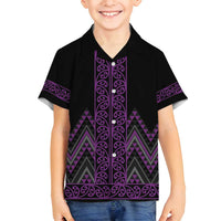 Purple Aotearoa Mangopare Kowhaiwhai and Niho Taniwha Family Matching Tank Maxi Dress and Hawaiian Shirt Maori New Zealand LT14 Son's Shirt Purple - Polynesian Pride