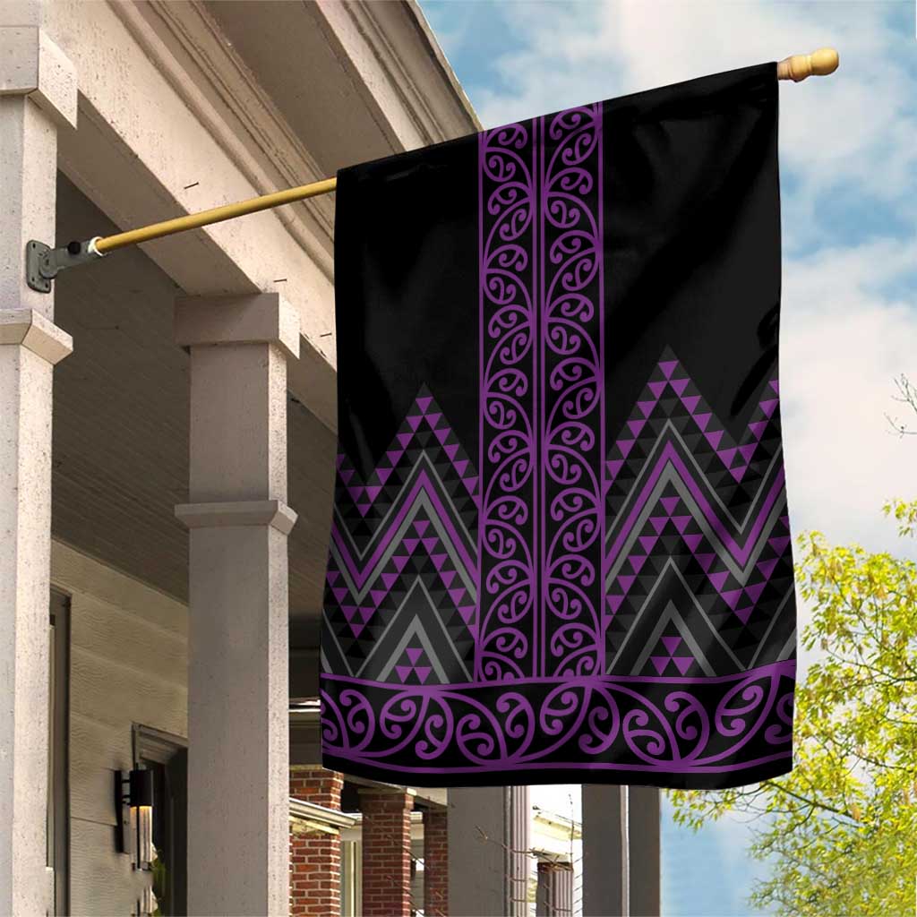Purple Aotearoa Mangopare Kowhaiwhai and Niho Taniwha Garden Flag Maori New Zealand LT14 House Flag Purple - Polynesian Pride