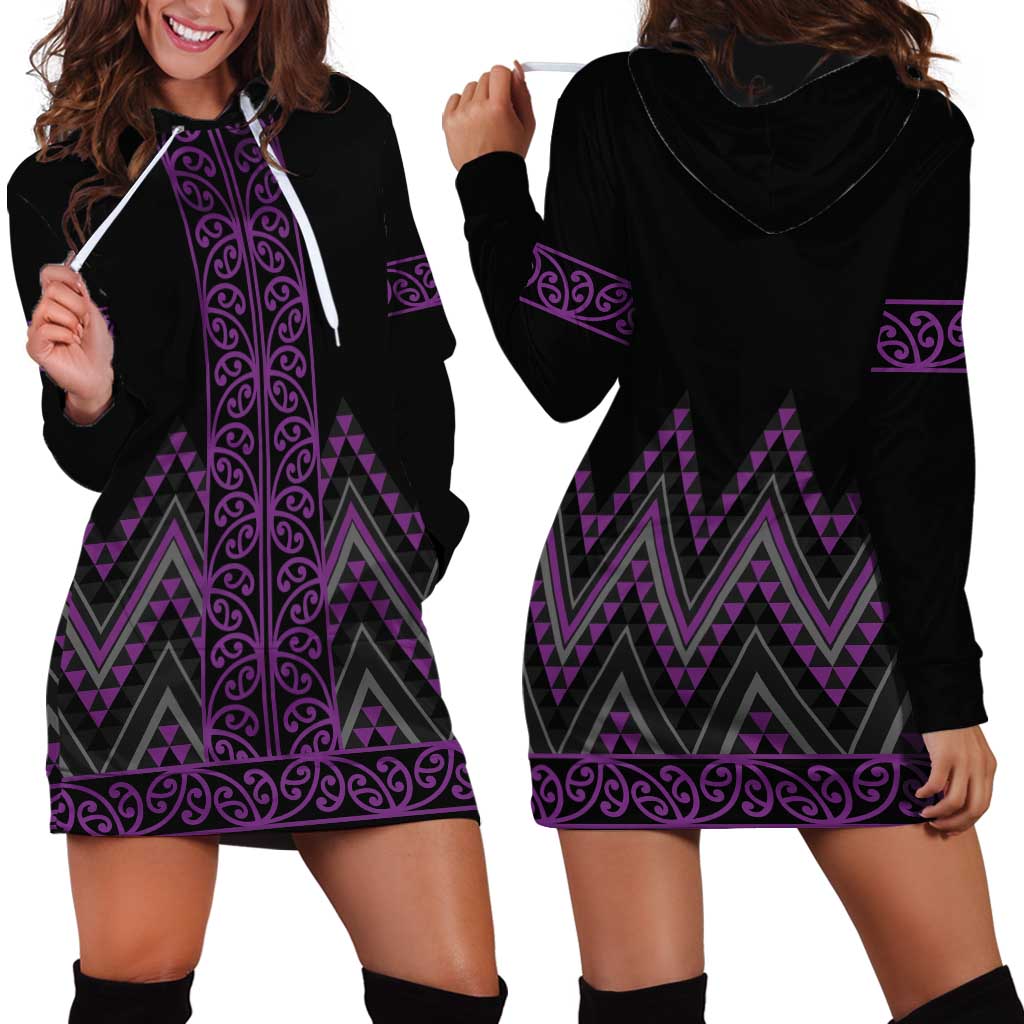 Purple Aotearoa Mangopare Kowhaiwhai and Niho Taniwha Hoodie Dress Maori New Zealand LT14 - Polynesian Pride