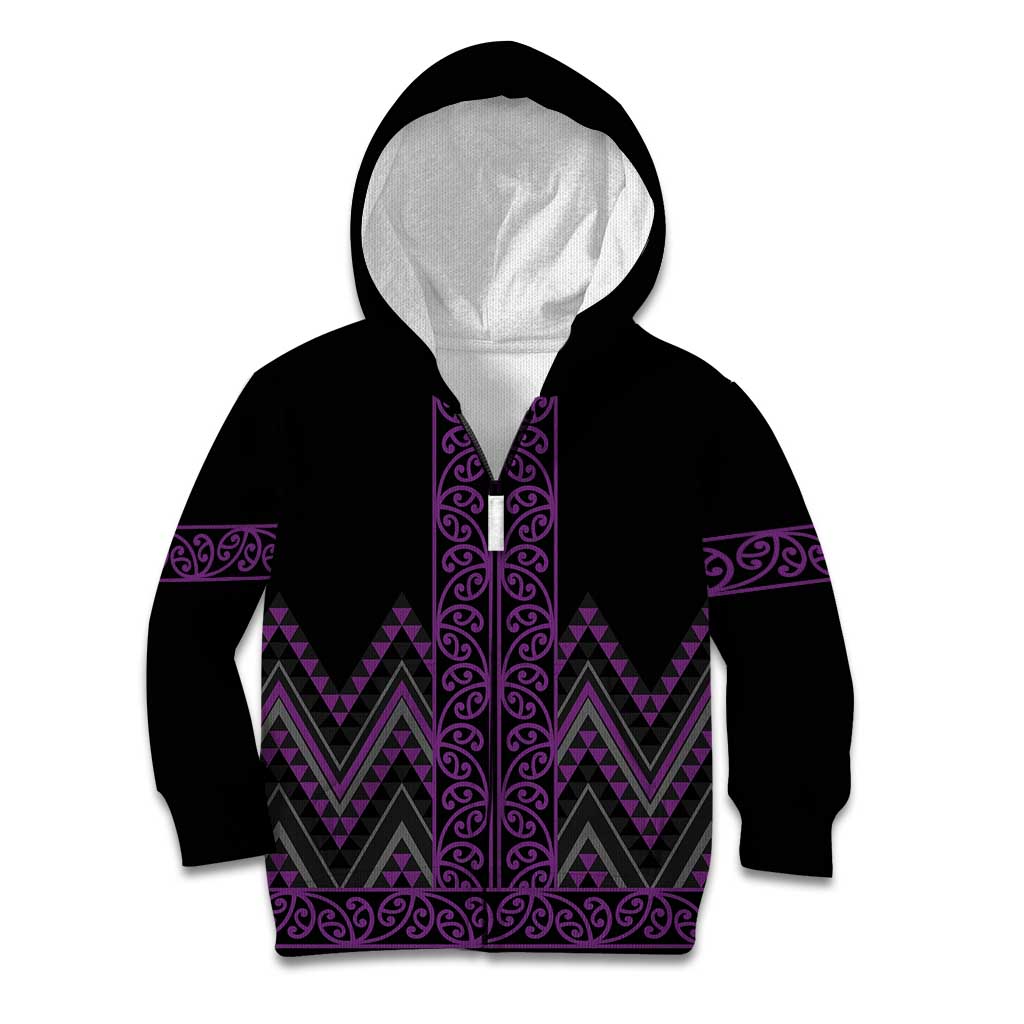Purple Aotearoa Mangopare Kowhaiwhai and Niho Taniwha Kid Hoodie Maori New Zealand LT14 Zip Hoodie Purple - Polynesian Pride