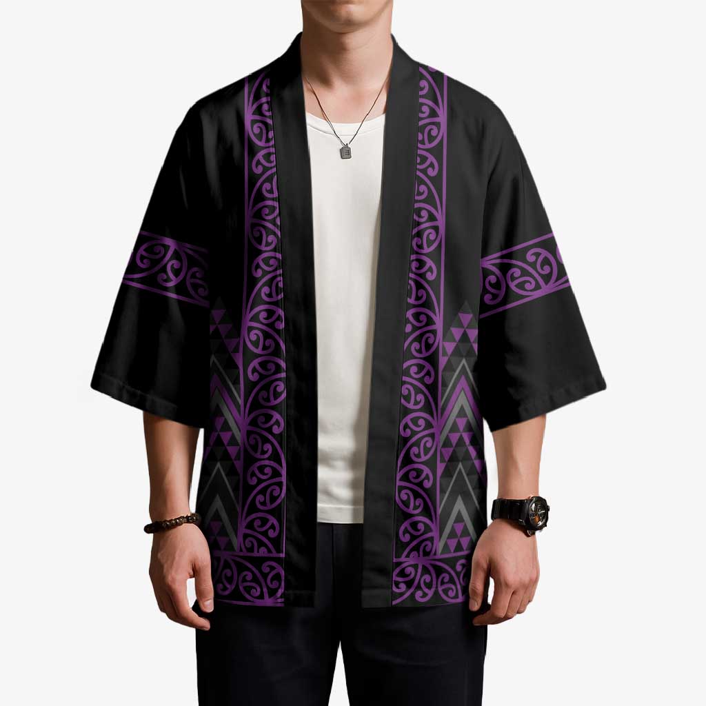 Purple Aotearoa Mangopare Kowhaiwhai Niho Taniwha Kimono Maori New Zealand LT14 - Polynesian Pride