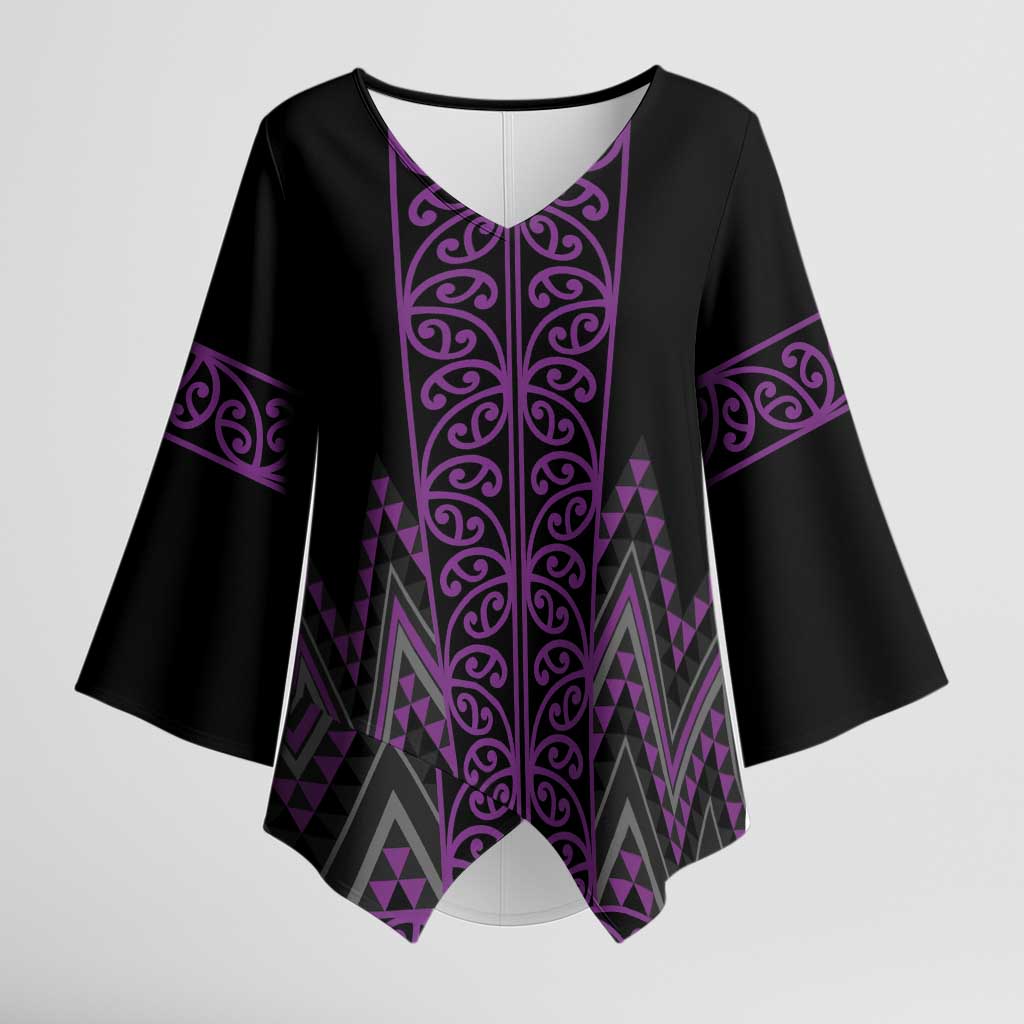 Purple Aotearoa Mangopare Kowhaiwhai Niho Taniwha Kimono Sleeve Blouse Maori New Zealand LT14 Female Purple - Polynesian Pride