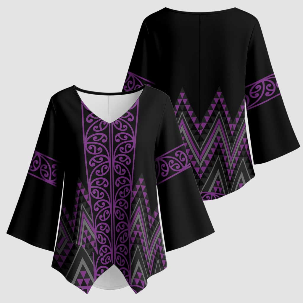 Purple Aotearoa Mangopare Kowhaiwhai Niho Taniwha Kimono Sleeve Blouse Maori New Zealand LT14 - Polynesian Pride
