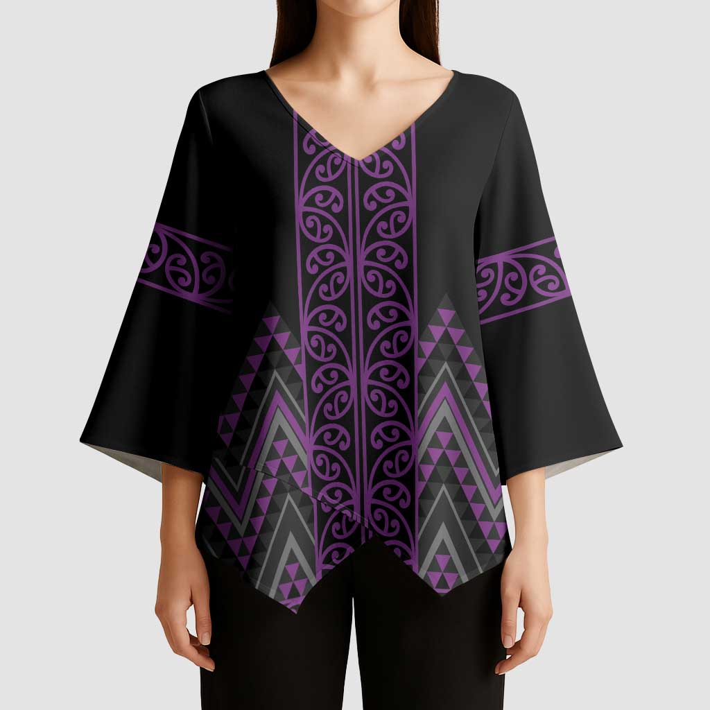 Purple Aotearoa Mangopare Kowhaiwhai Niho Taniwha Kimono Sleeve Blouse Maori New Zealand LT14 - Polynesian Pride