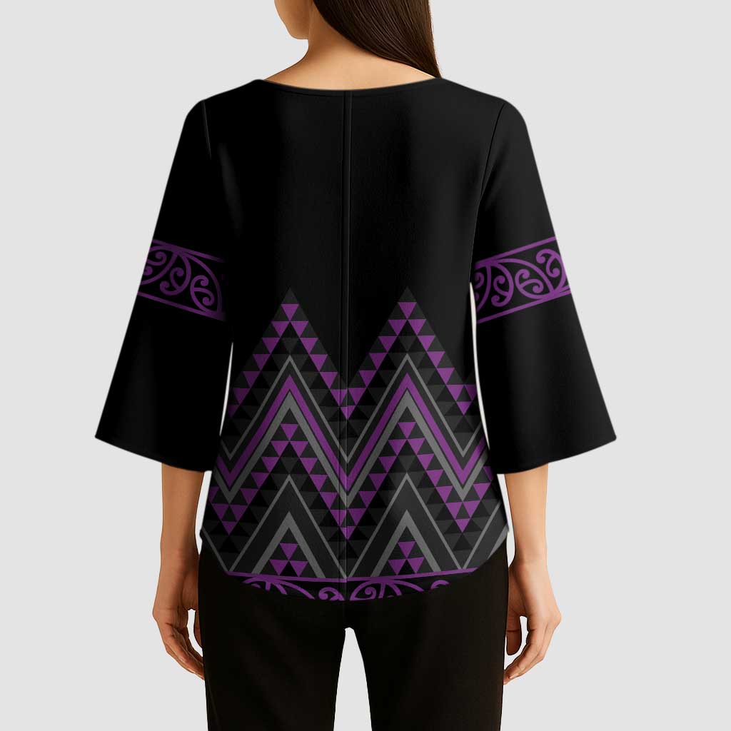 Purple Aotearoa Mangopare Kowhaiwhai Niho Taniwha Kimono Sleeve Blouse Maori New Zealand LT14 - Polynesian Pride