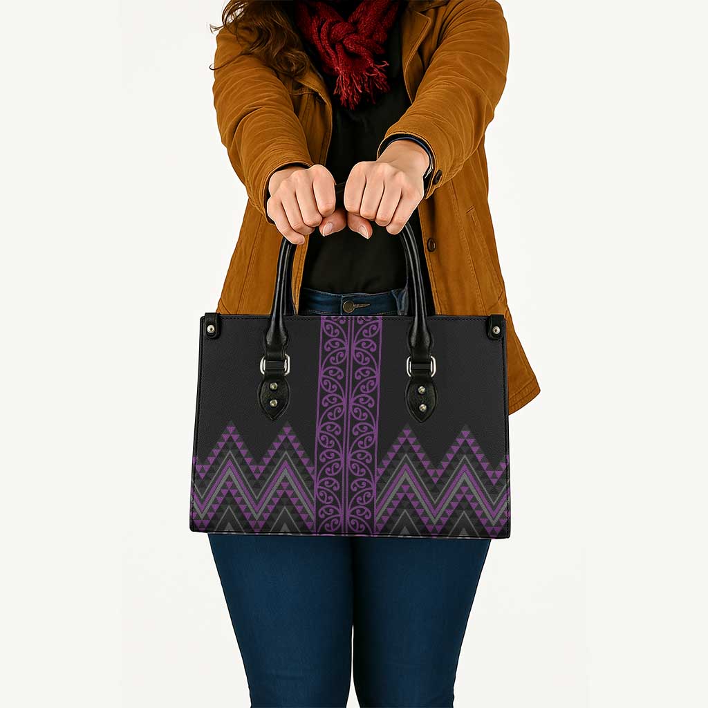 Purple Aotearoa Mangopare Kowhaiwhai Niho Taniwha Leather Bag Maori New Zealand LT14 - Polynesian Pride