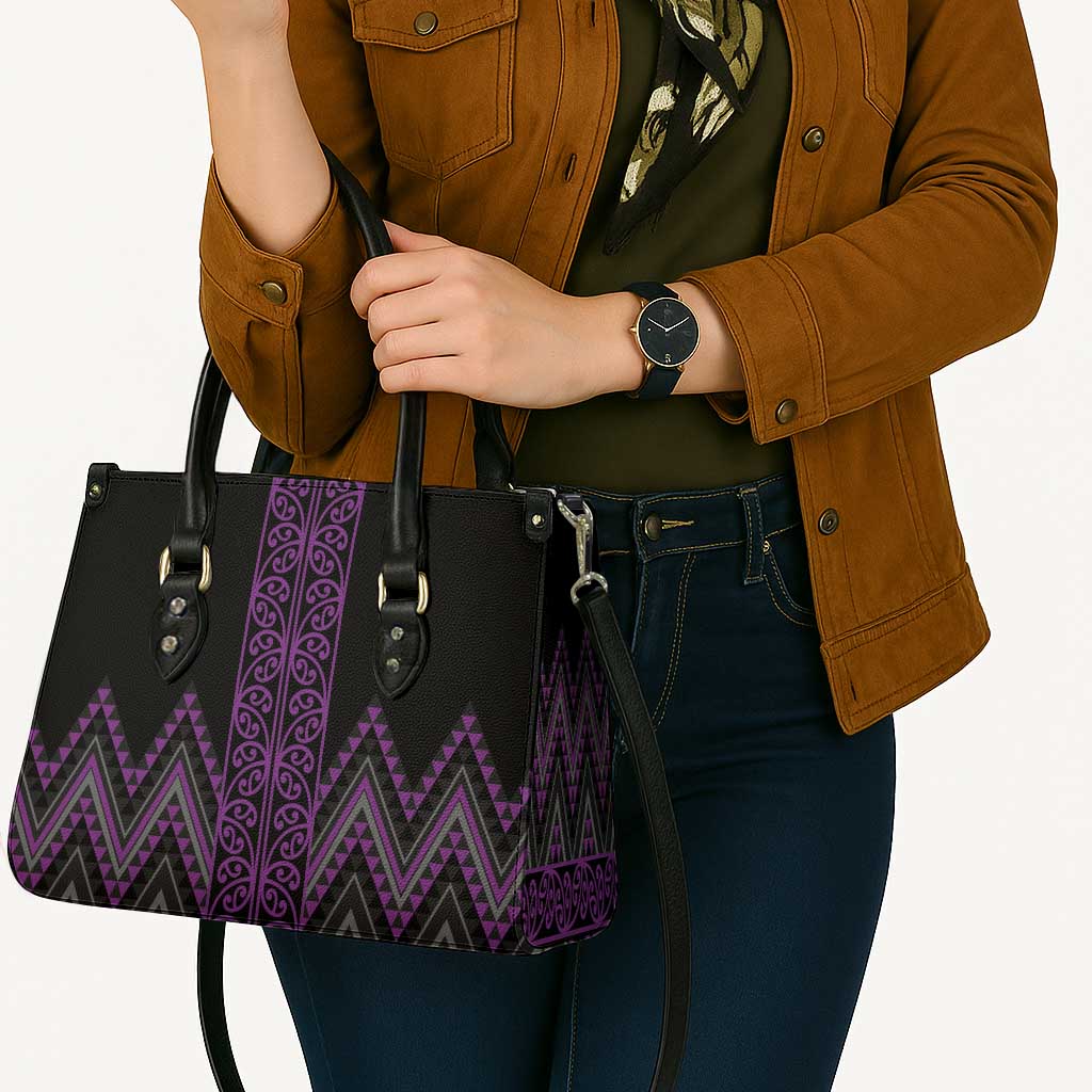 Purple Aotearoa Mangopare Kowhaiwhai Niho Taniwha Leather Bag Maori New Zealand LT14 - Polynesian Pride