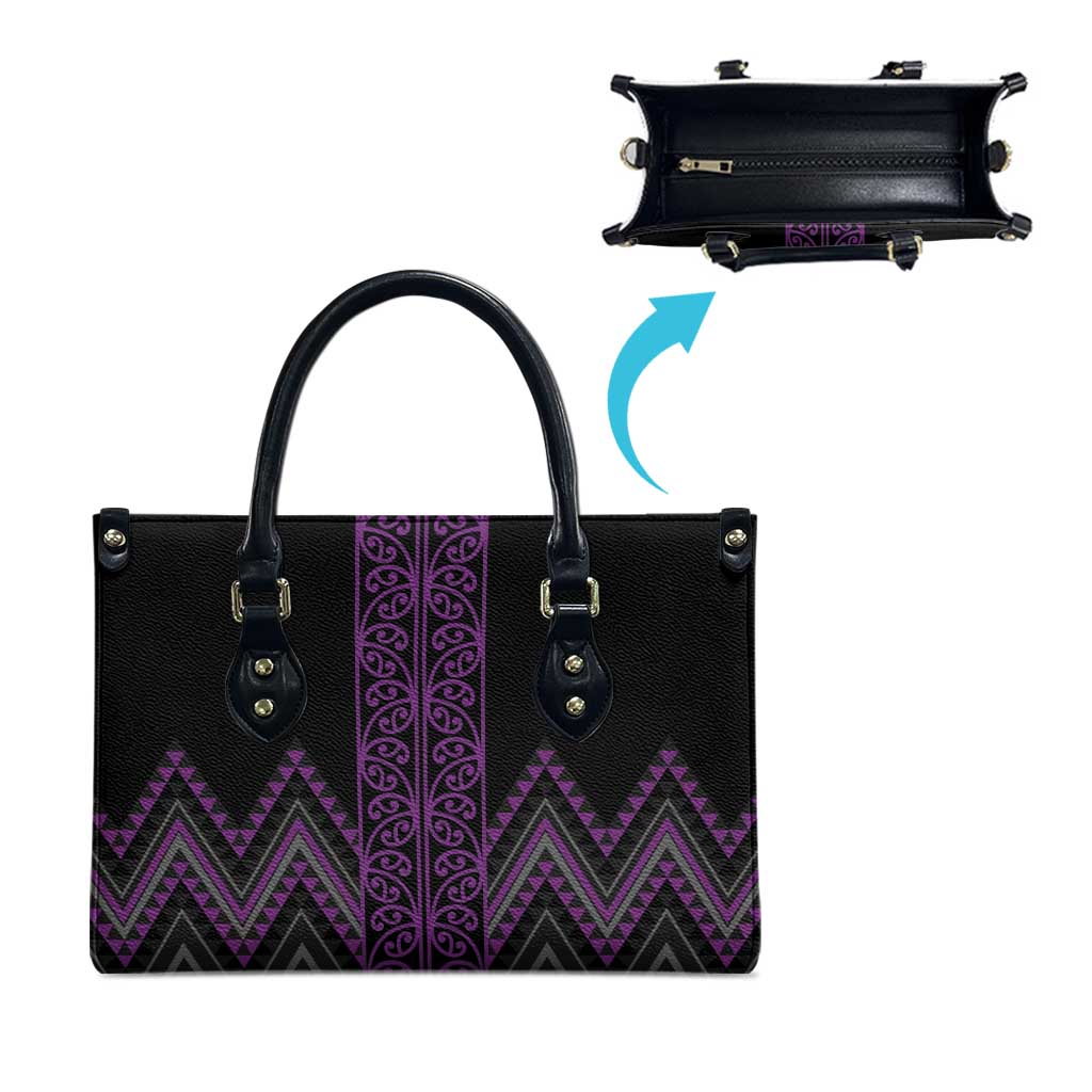 Purple Aotearoa Mangopare Kowhaiwhai Niho Taniwha Leather Bag Maori New Zealand LT14 - Polynesian Pride