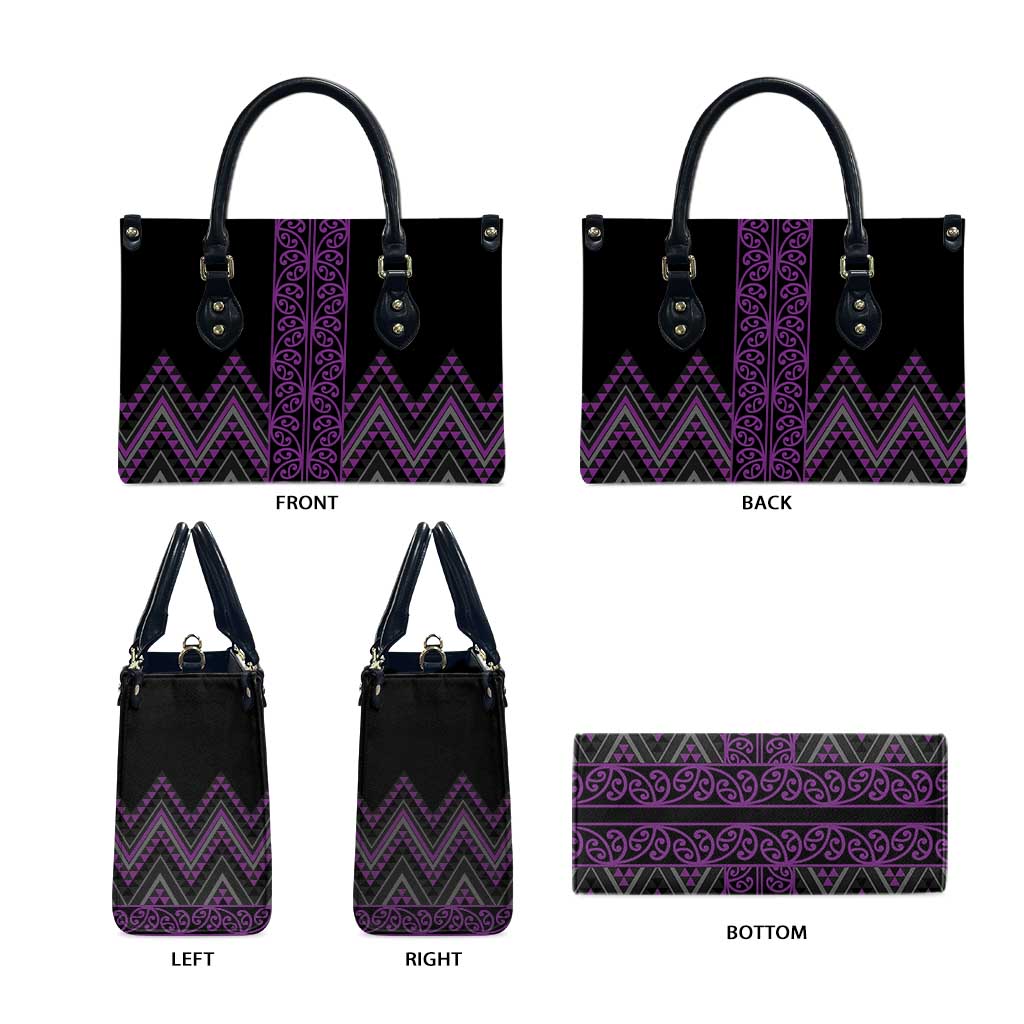 Purple Aotearoa Mangopare Kowhaiwhai Niho Taniwha Leather Bag Maori New Zealand LT14 - Polynesian Pride