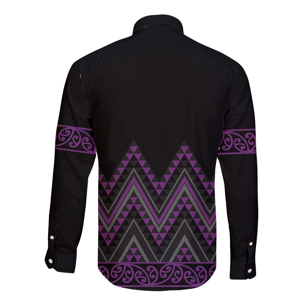 Purple Aotearoa Mangopare Kowhaiwhai and Niho Taniwha Long Sleeve Button Shirt Maori New Zealand LT14 - Polynesian Pride