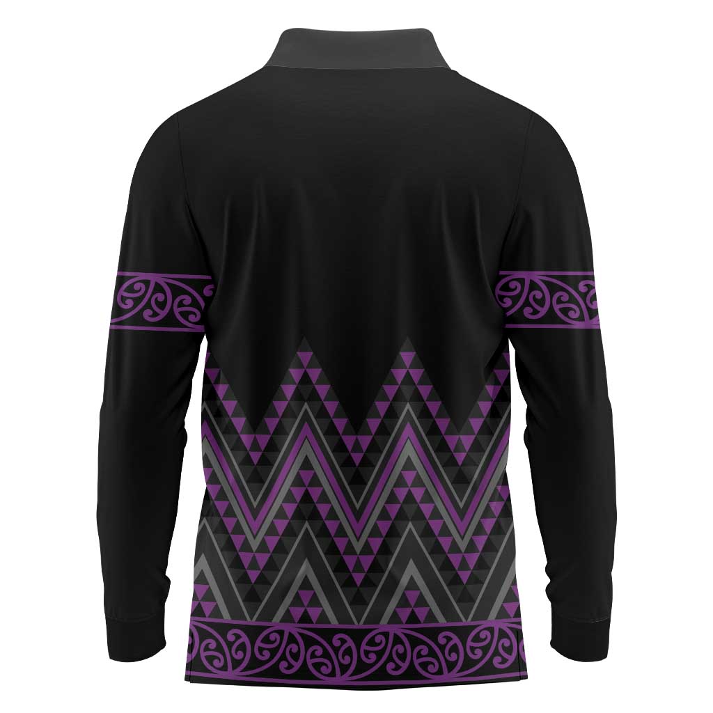 Purple Aotearoa Mangopare Kowhaiwhai and Niho Taniwha Long Sleeve Polo Shirt Maori New Zealand LT14 - Polynesian Pride