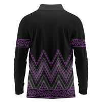 Purple Aotearoa Mangopare Kowhaiwhai and Niho Taniwha Long Sleeve Polo Shirt Maori New Zealand LT14 - Polynesian Pride