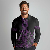 Purple Aotearoa Mangopare Kowhaiwhai and Niho Taniwha Long Sleeve Polo Shirt Maori New Zealand LT14 - Polynesian Pride