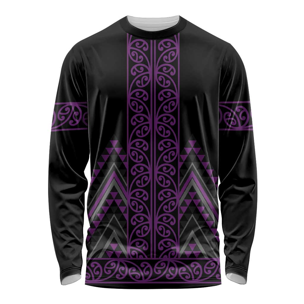 Purple Aotearoa Mangopare Kowhaiwhai and Niho Taniwha Long Sleeve Shirt Maori New Zealand LT14 Unisex Purple - Polynesian Pride